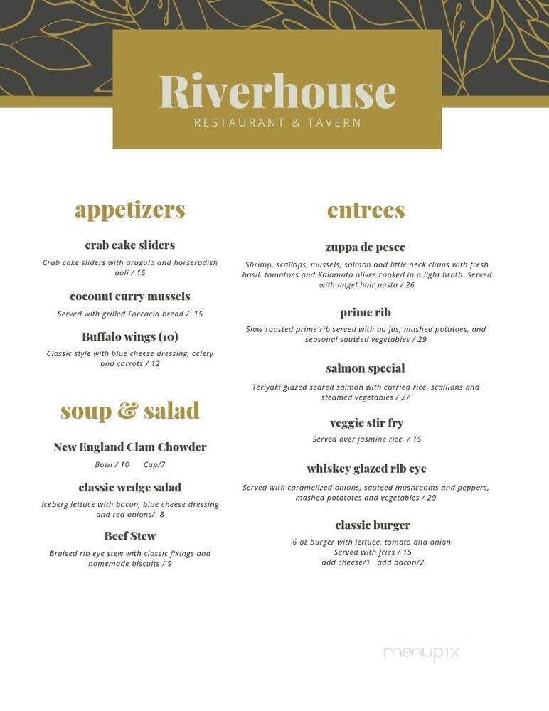 River House Restaurant - Stowe, VT menu_pic