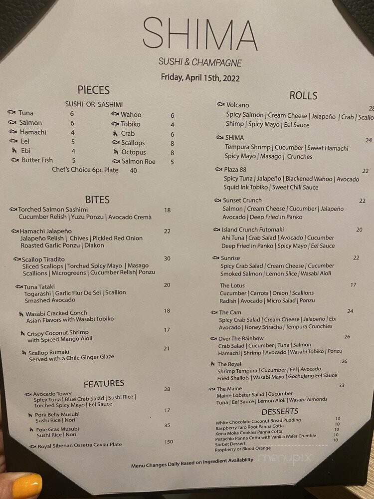 Shima Sushi & Champagne - Islamorada, FL menu_pic