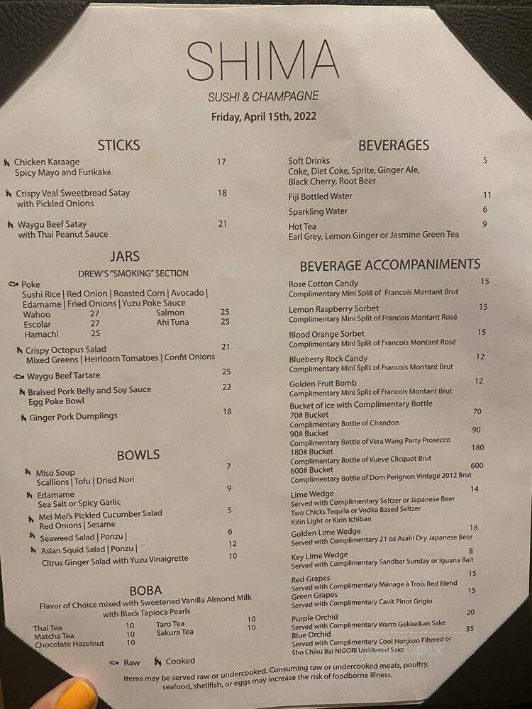 Shima Sushi & Champagne - Islamorada, FL menu_pic