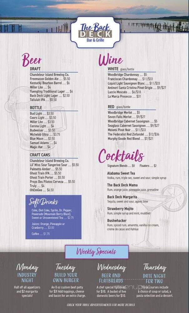 The Back Deck Bar and Grille - Daphne, AL menu_pic