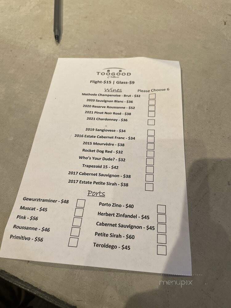 Toogood Cellars - Placerville, CA menu_pic