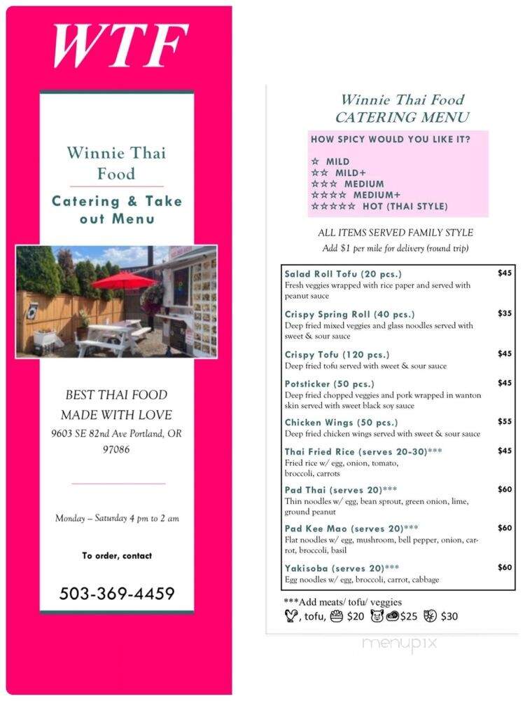 Winnie Thai Food - Happy Valley, OR menu_pic