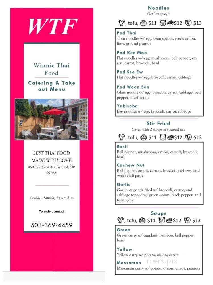 Winnie Thai Food - Happy Valley, OR menu_pic