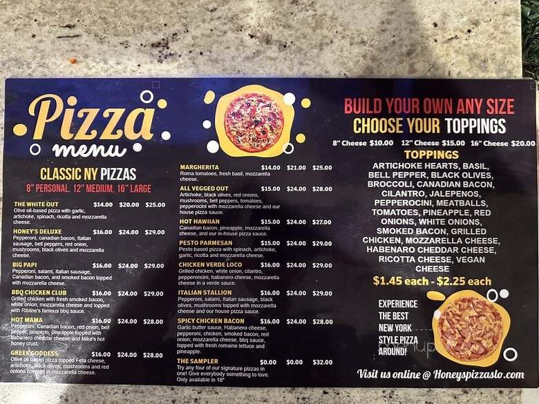 Honey's Pizza - San Luis Obispo, CA menu_pic