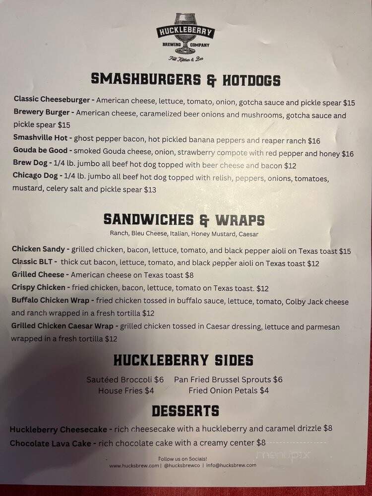 Huckleberry Brewing - Franklin, TN menu_pic