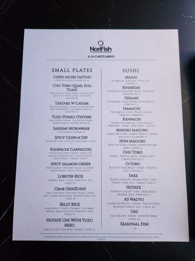 NoriFish - Sandy Springs, GA menu_pic