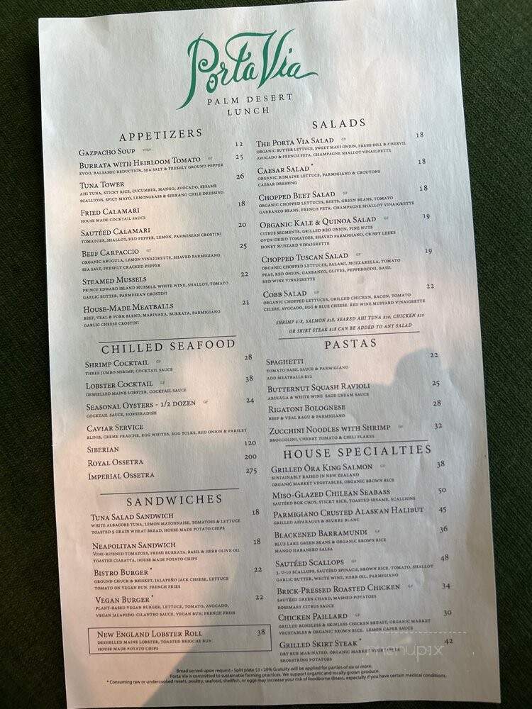 Porta Via - Palm Desert, CA menu_pic