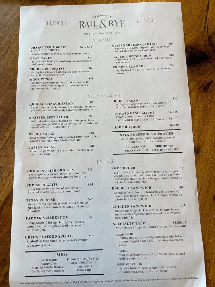 Rail & Rye - Navasota, TX menu_pic