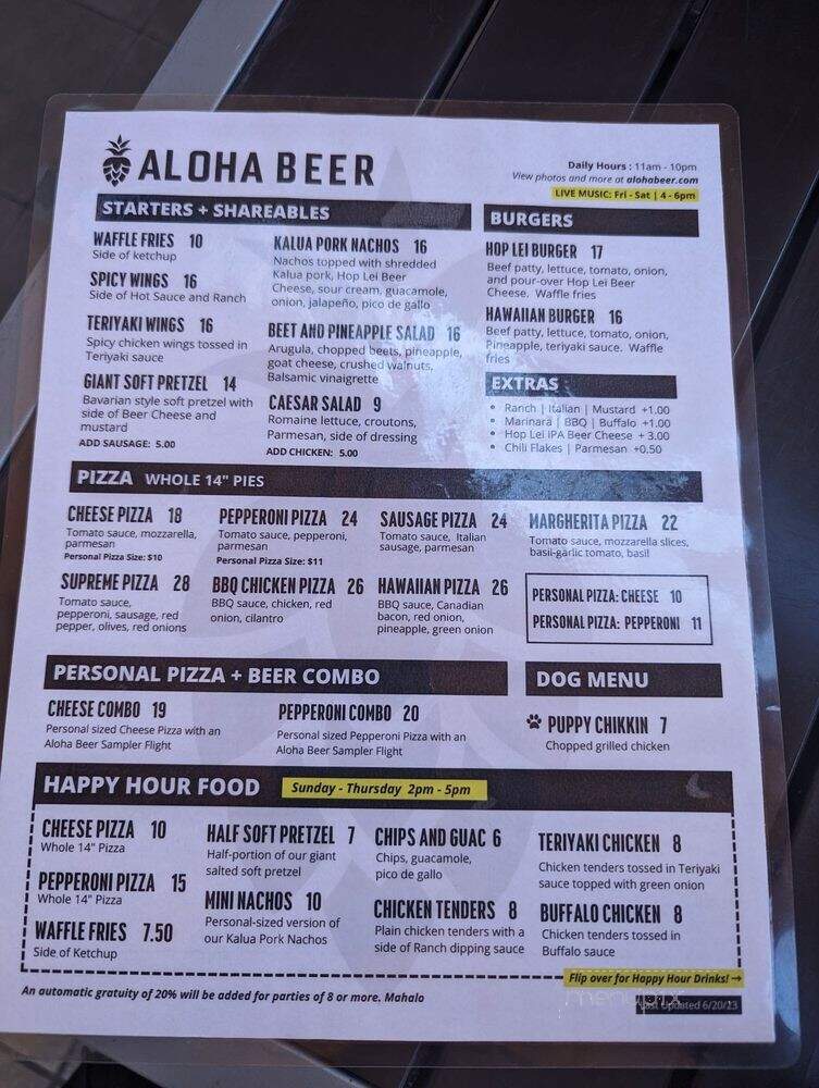 Aloha Beer Waikiki - Honolulu, HI menu_pic