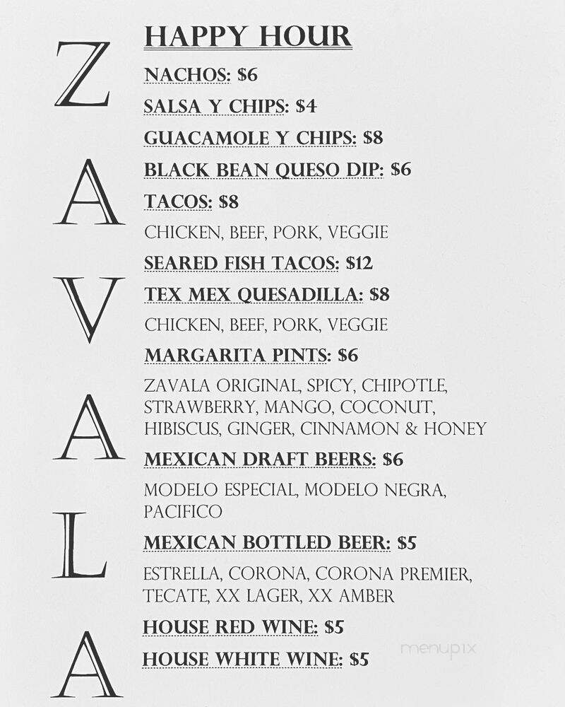 Zavala Mexican Bistro - East Lyme, CT menu_pic
