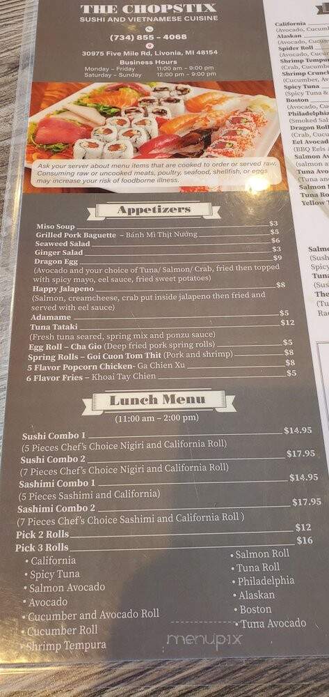 Chopstix - Livonia, MI menu_pic
