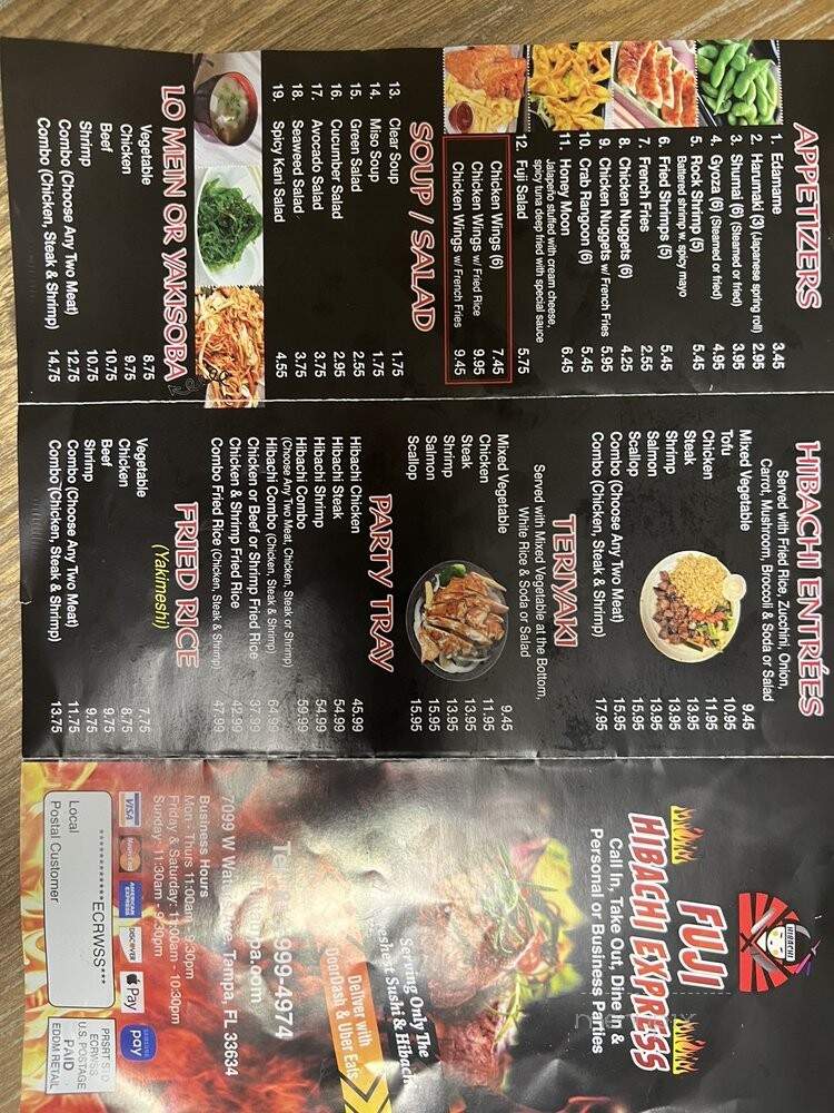 Fuji Hibachi Express - Tampa, FL menu_pic