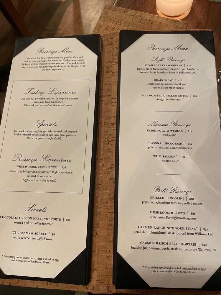 Willamette Valley Vineyards - Lake Oswego, OR menu_pic