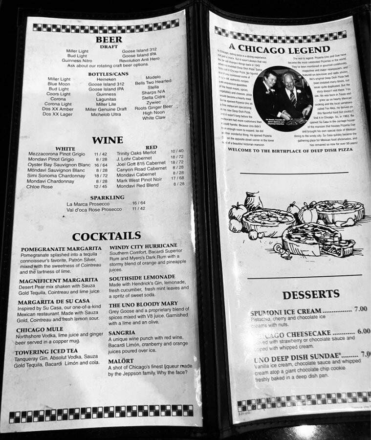 Pizzeria Uno - Schiller Park, IL menu_pic