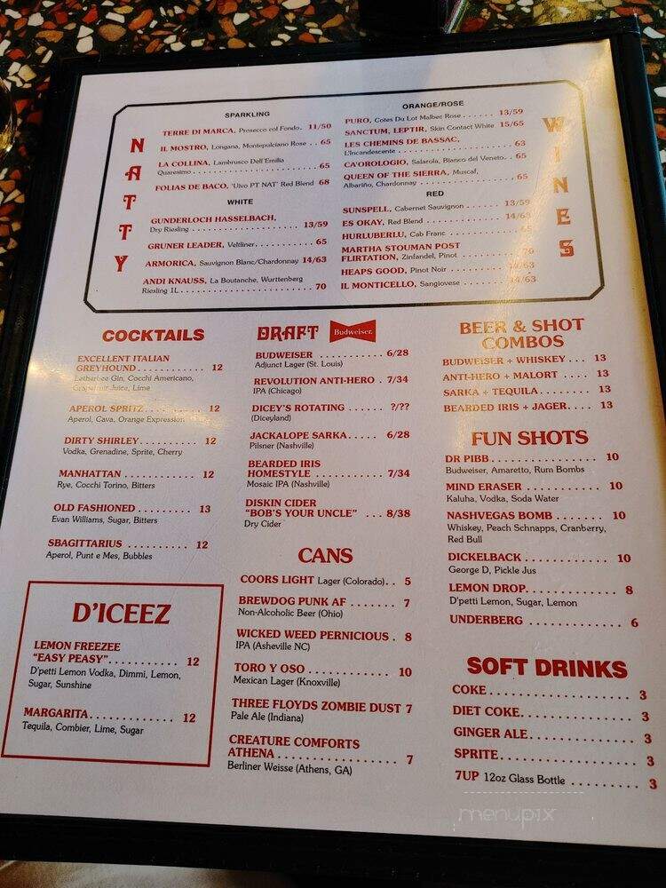 Dicey's Tavern - Nashville, TN menu_pic