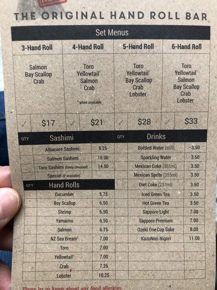 KazuNori | The Original Hand Roll Bar - New York, NY menu_pic