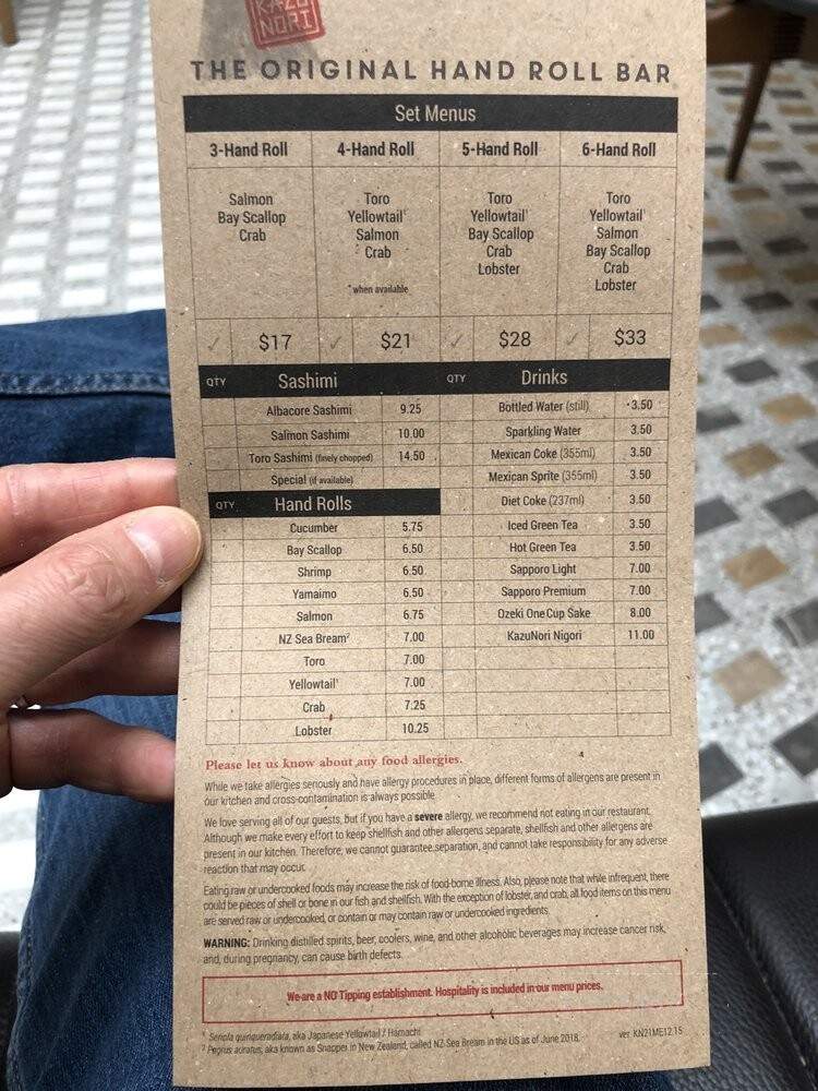 KazuNori | The Original Hand Roll Bar - New York, NY menu_pic