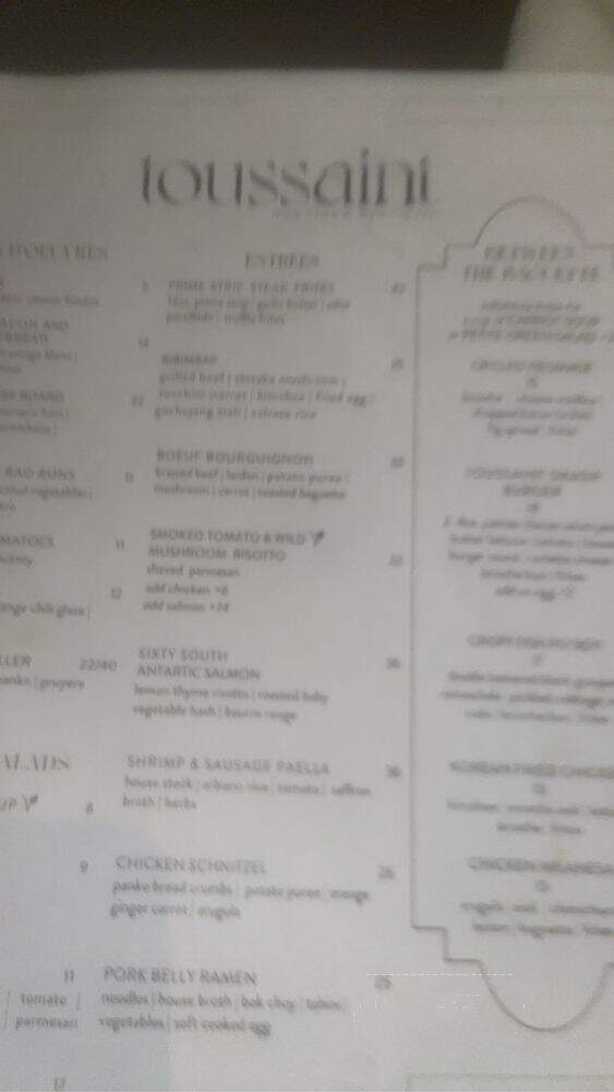 Toussaint, A Downtown Brasserie - Dallas, TX menu_pic