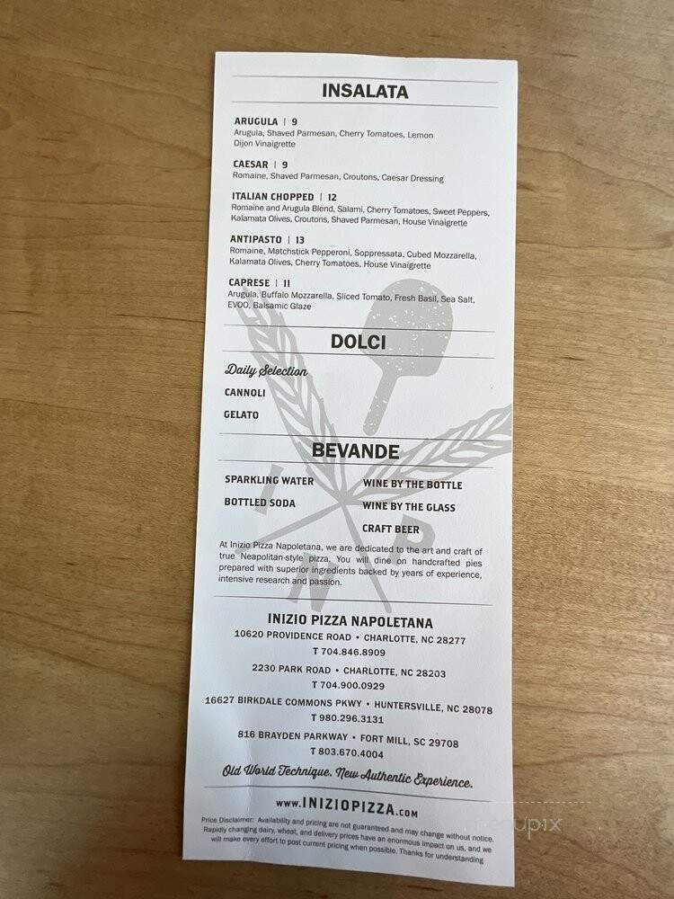 Inizio Pizza Napoletana - Fort Mill, SC menu_pic