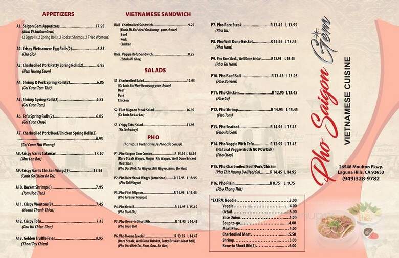 Pho Saigon Gem - Laguna Hills, CA menu_pic