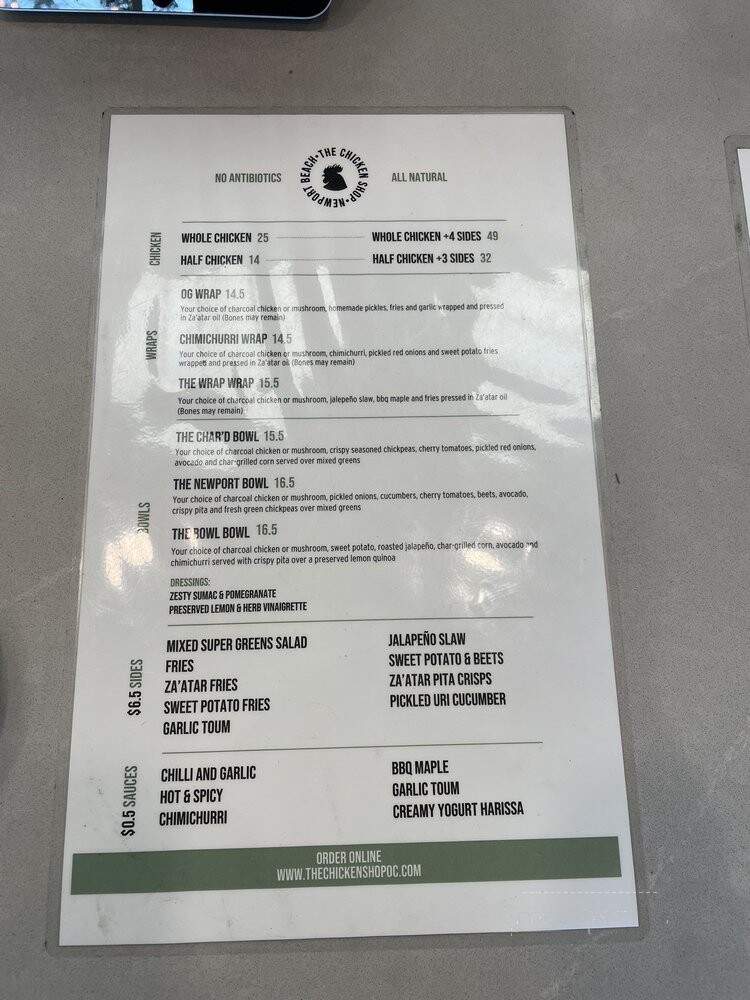 The Chicken Shop - Newport Beach, CA menu_pic