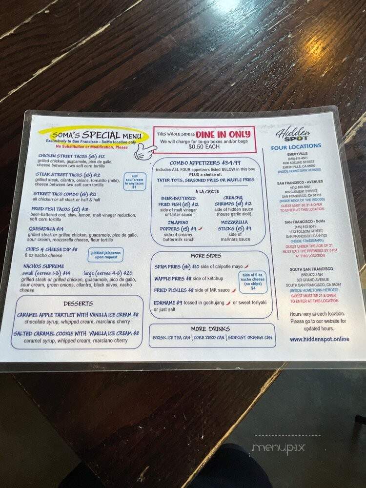 Hidden Spot - San Francisco, CA menu_pic