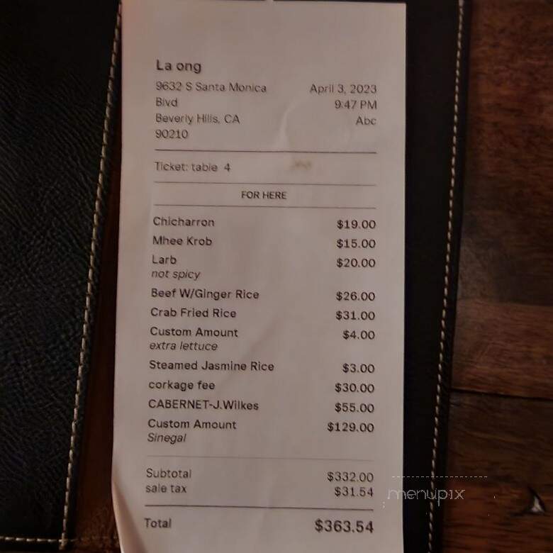 La Ong - Beverly Hills, CA menu_pic