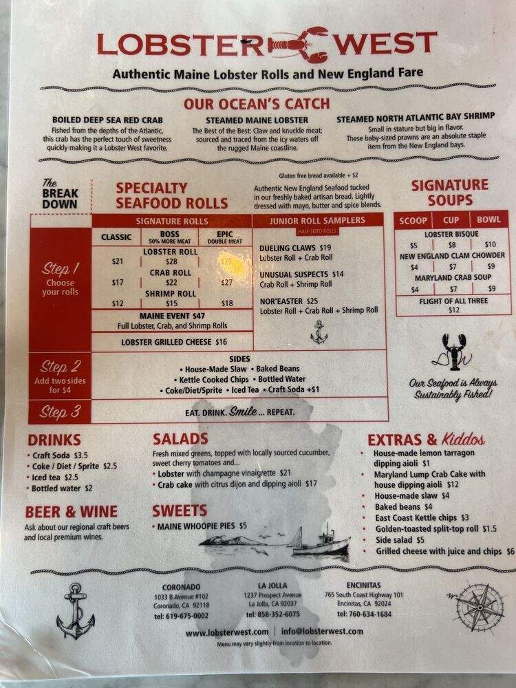 Lobster West - San Diego, CA menu_pic