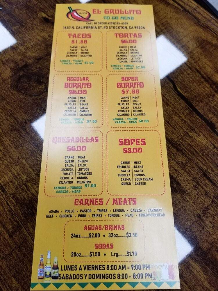 Tacos El Grullito - Stockton, CA menu_pic