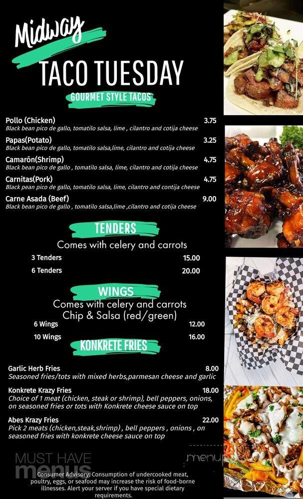 The Midway Bar and Grill - West Sacramento, CA menu_pic