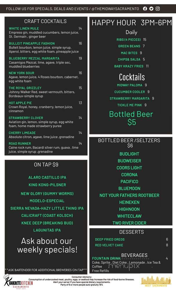 The Midway Bar and Grill - West Sacramento, CA menu_pic