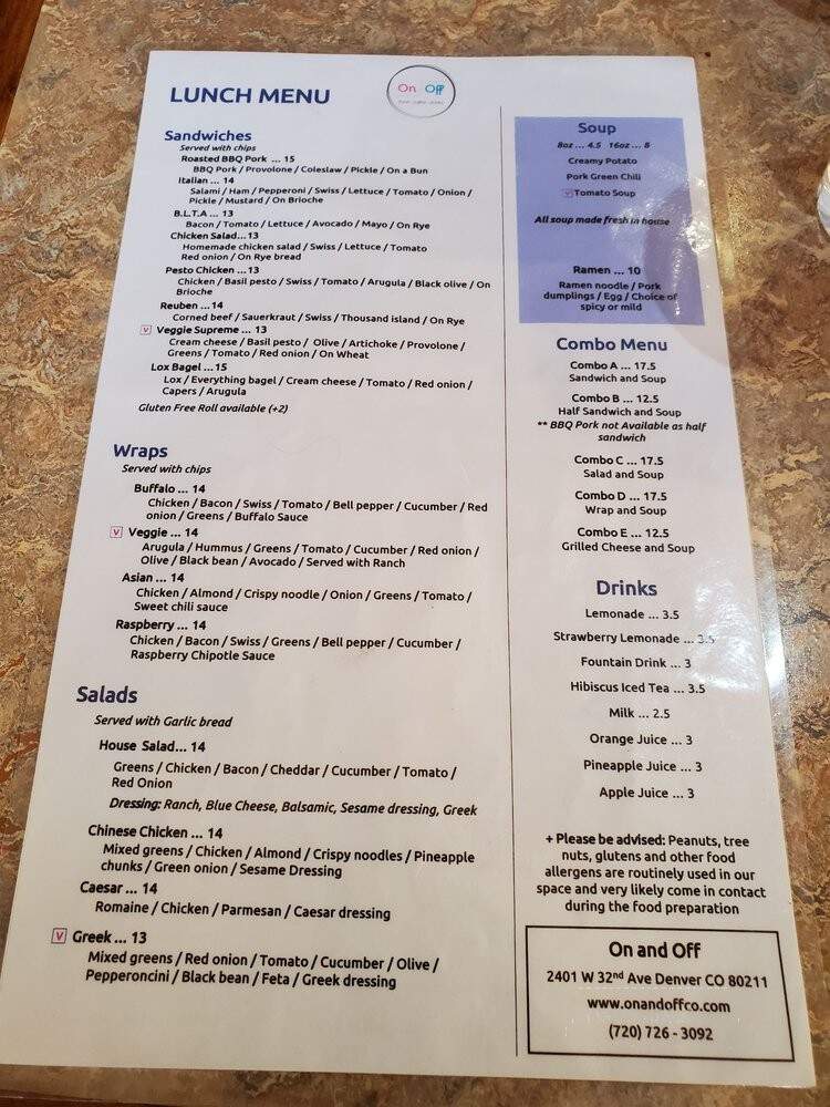 On and Off Cafe - Denver, CO menu_pic