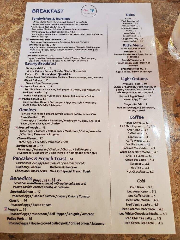 On and Off Cafe - Denver, CO menu_pic
