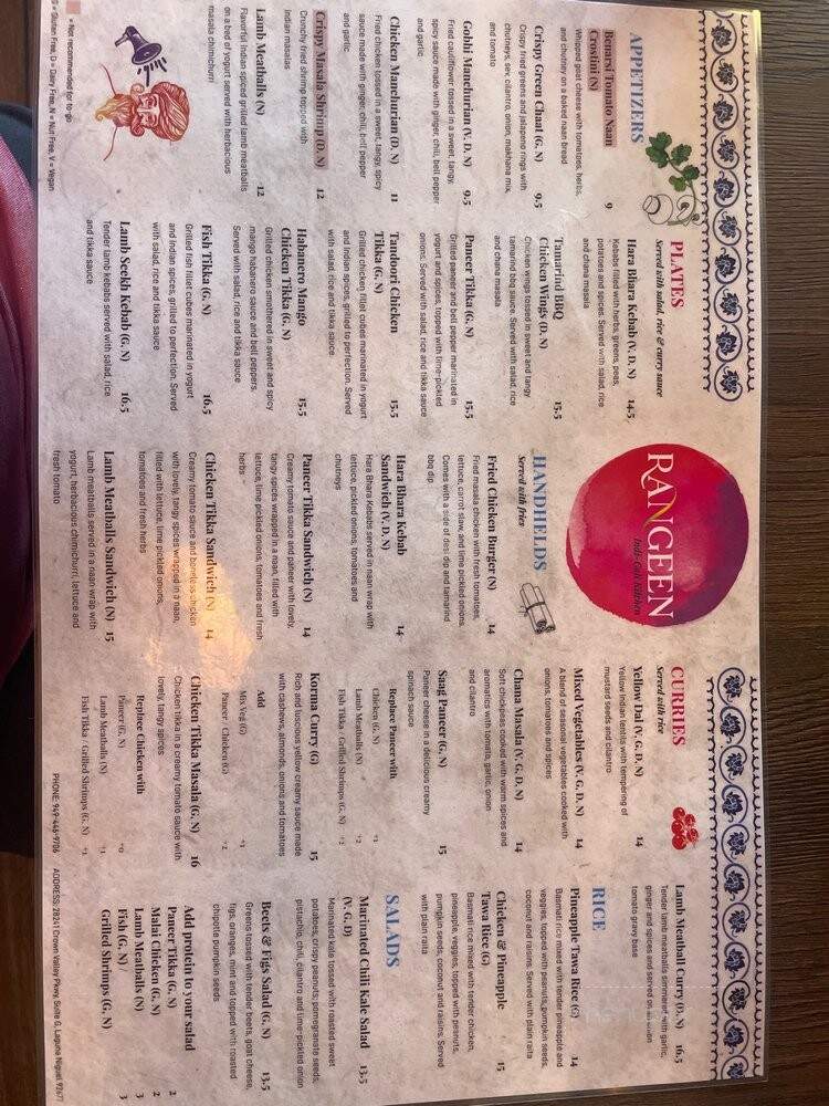 Rangeen Kitchen - Laguna Niguel, CA menu_pic