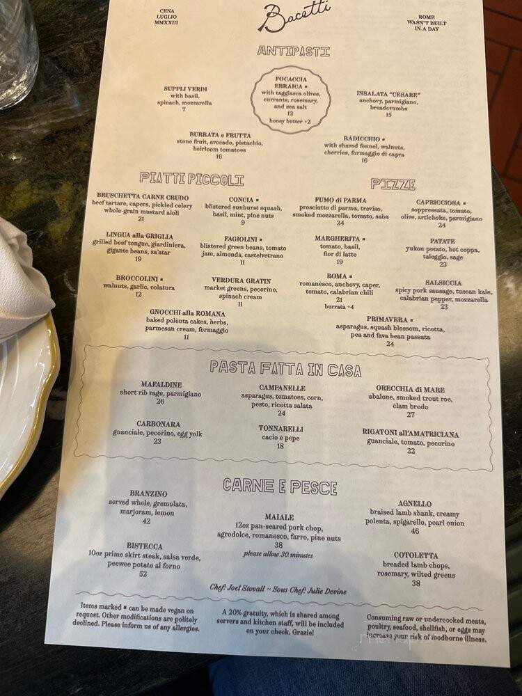 Bacetti Trattoria - Los Angeles, CA menu_pic