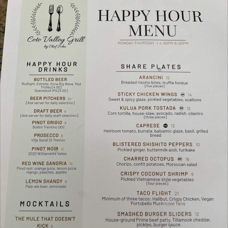 Coto Valley Grill - Coto de Caza, CA menu_pic