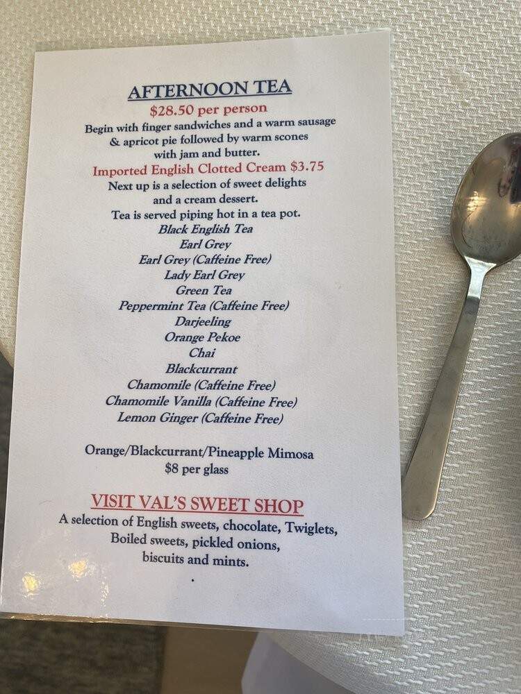 Val's English Tea and Pie Shop - Greenville, RI menu_pic