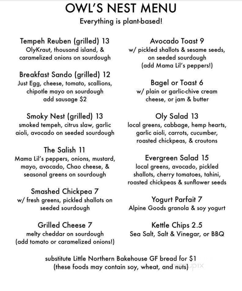 The Owl's Nest Coffee + Pastries - Olympia, WA menu_pic