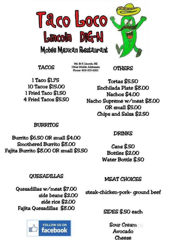 Taco Loco Lincoln Dig-N - Lincoln, NE menu_pic