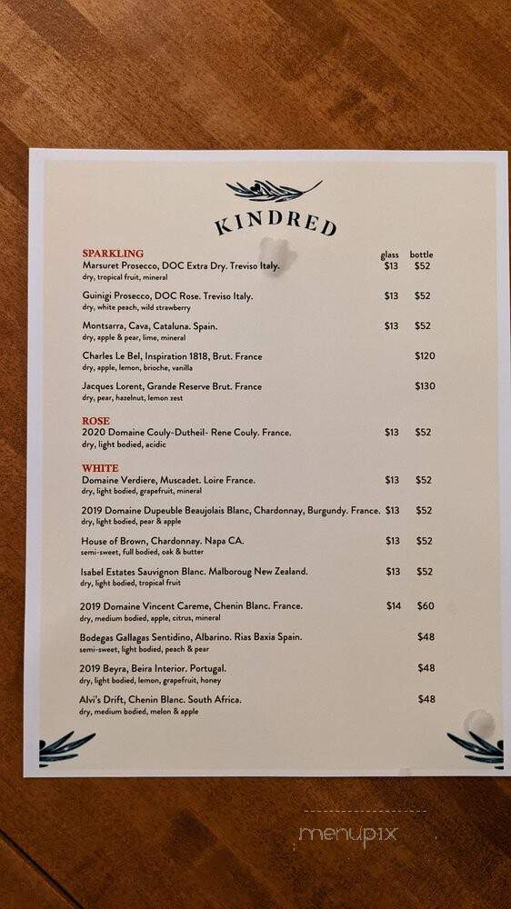 Kindred - Elmhurst, IL menu_pic