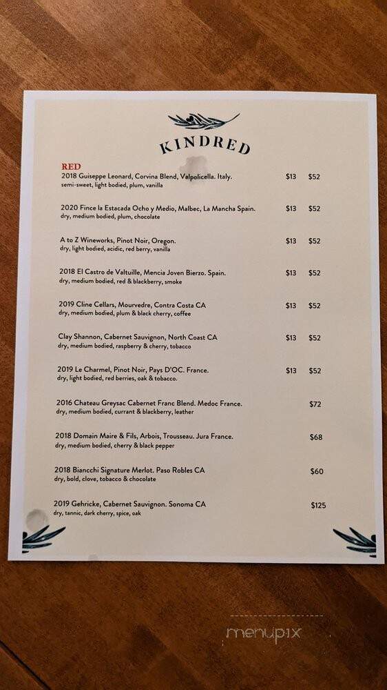 Kindred - Elmhurst, IL menu_pic