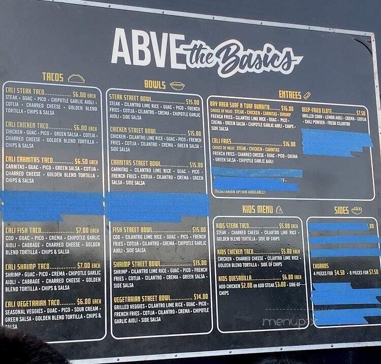 ABVE The Basics Food Truck - San Jose, CA menu_pic