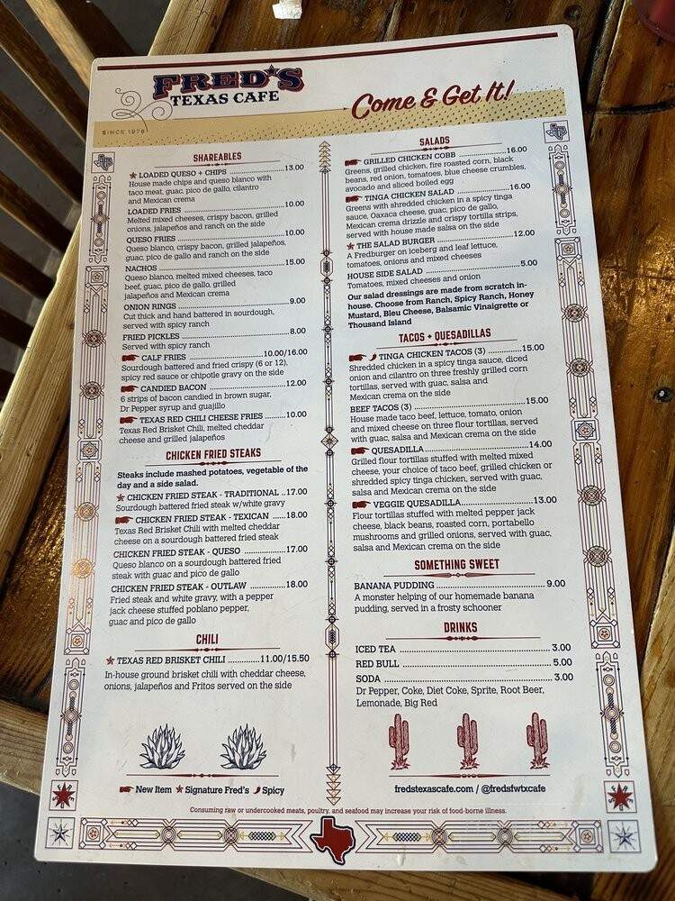 Fred's Texas Cafe - Fort Worth, TX menu_pic