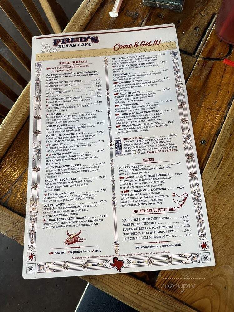 Fred's Texas Cafe - Fort Worth, TX menu_pic