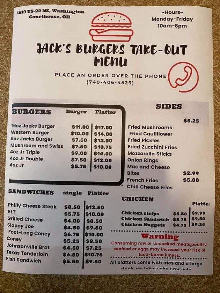 Jacks Burgers - Washington Court House, OH menu_pic