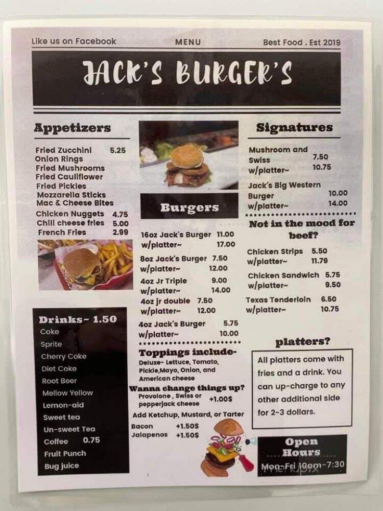 Jacks Burgers - Washington Court House, OH menu_pic