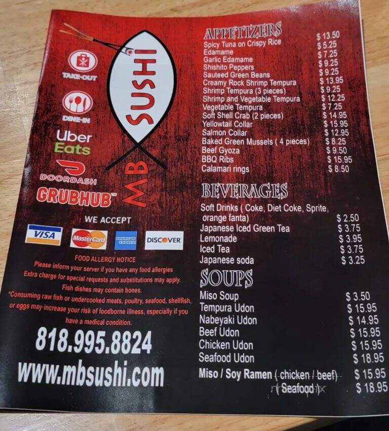 MB Sushi - Sherman Oaks, CA menu_pic