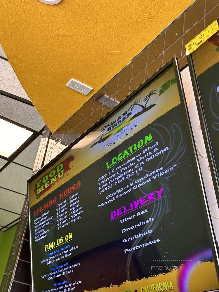 Wah Gwaan Jamaican Kitchen & Bar - Los Angeles, CA menu_pic