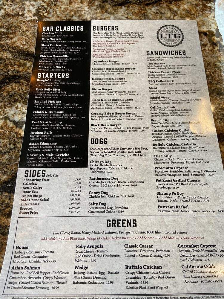 Legends Tavern & Grille - Palm Beach Gardens, FL menu_pic