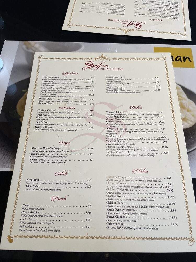 Saffron Indian Cuisine - Rogers, AR menu_pic